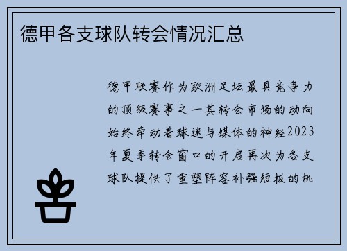 德甲各支球队转会情况汇总